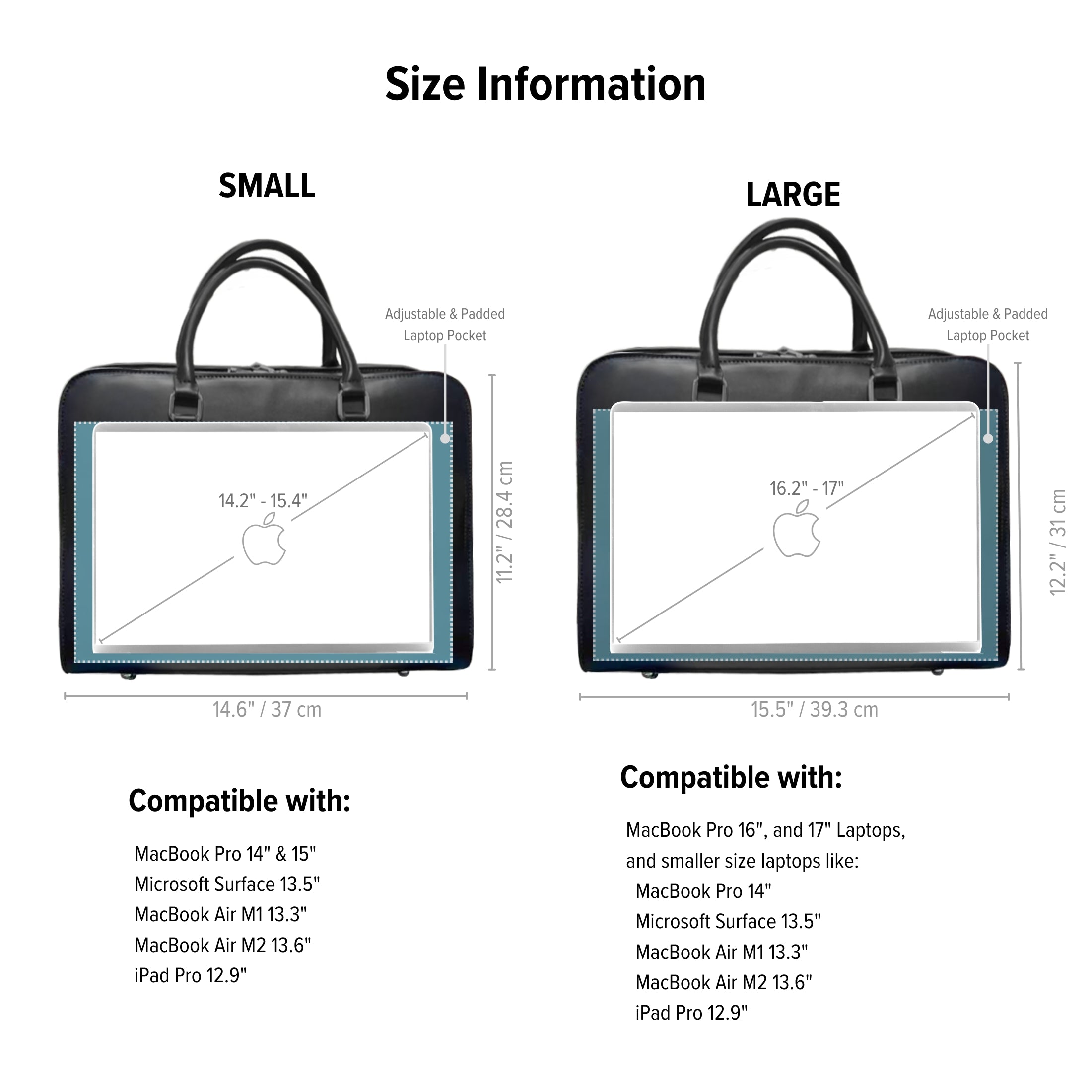 Laptop Bag | Computer Briefcase: Vegan Leather, Compatible with MacBook Air 14